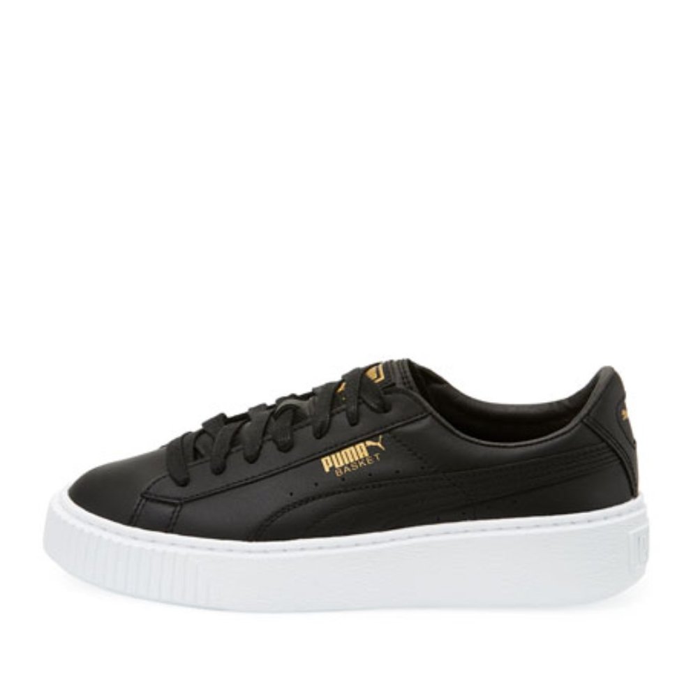 Puma Black and White Leather Platform Sneakers